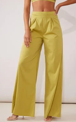 Olive Pleated Waistband Extreme Wide Leg Pants