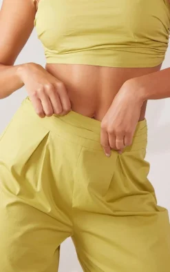 Olive Pleated Waistband Extreme Wide Leg Pants