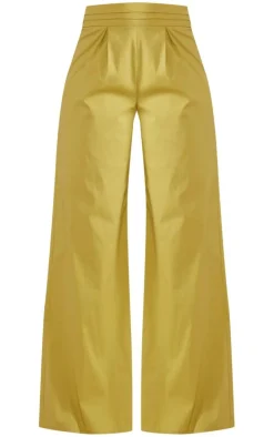 Olive Pleated Waistband Extreme Wide Leg Pants