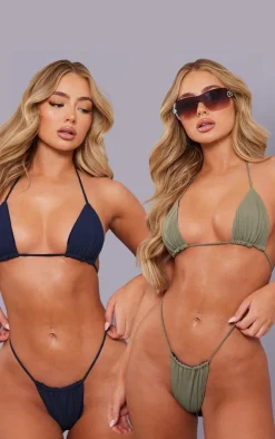 Olive Ribbed Reversible Bikini Bottoms