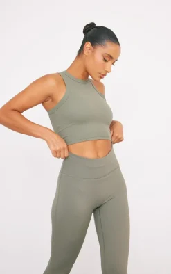 Olive Sculpt Cropped Gym Racer Top