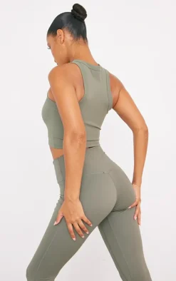 Olive Sculpt Cropped Gym Racer Top