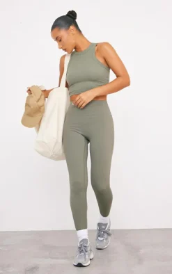 Olive Sculpt Cropped Gym Racer Top