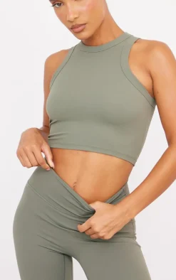 Olive Sculpt Cropped Gym Racer Top