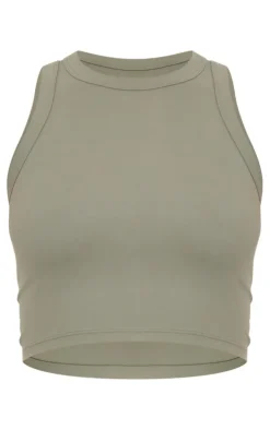 Olive Sculpt Cropped Gym Racer Top