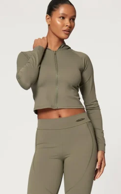 Olive Sculpt Hooded Long Sleeve Gym Jacket