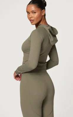 Olive Sculpt Hooded Long Sleeve Gym Jacket