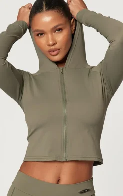 Olive Sculpt Hooded Long Sleeve Gym Jacket