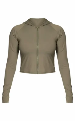 Olive Sculpt Hooded Long Sleeve Gym Jacket