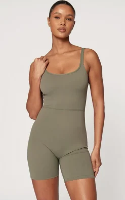 Olive Sculpt Matte Low Back Strappy Unitard