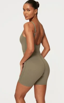 Olive Sculpt Matte Low Back Strappy Unitard