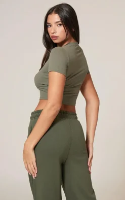 Olive Sculpt Short Sleeve Crop Gym Top