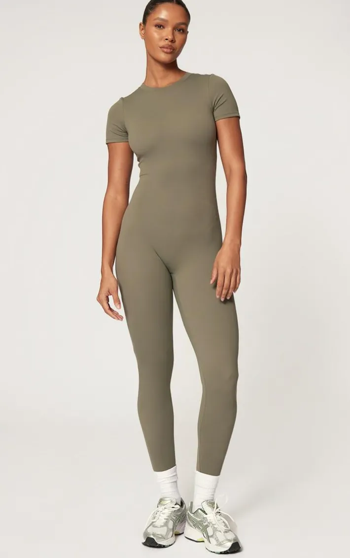 Olive Sculpt Short Sleeved Unitard