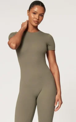 Olive Sculpt Short Sleeved Unitard