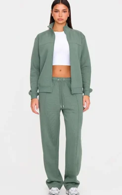 Olive Seam Detail Wide Leg Sweatpants