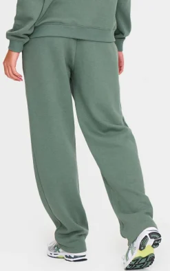 Olive Seam Detail Wide Leg Sweatpants