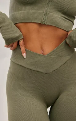 Olive Seamless Cross Front Seam Detail Leggings