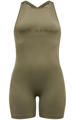 Olive Seamless Strappy Ruched Bum Gym Unitard
