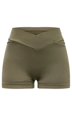 Olive Seamless Strappy V Front Gym Shorts