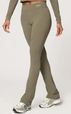 Olive Sport Metal Badge Sculpt High Waist Flare Pants