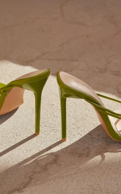 Olive Square Toe Lace Up Heeled Sandals