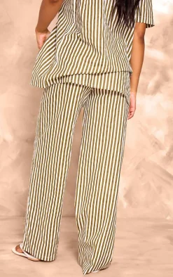 Olive Stripe Linen Look High Waisted Tailored Pants
