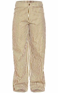 Olive Stripe Linen Look High Waisted Tailored Pants