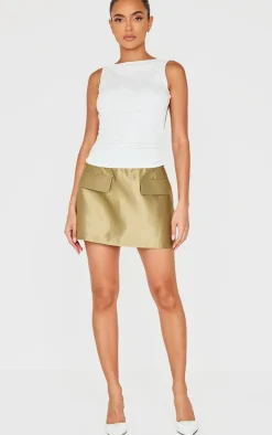 Olive Structured Woven Pocket A Line Skirt