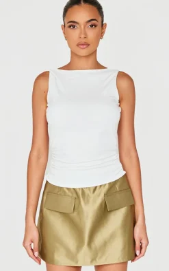 Olive Structured Woven Pocket A Line Skirt