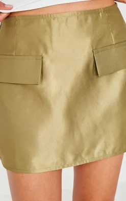 Olive Structured Woven Pocket A Line Skirt