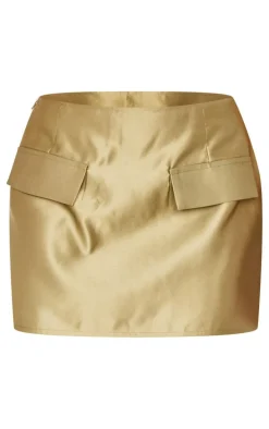 Olive Structured Woven Pocket A Line Skirt