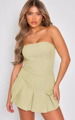 Olive Tailored Woven Bandeau Skort Romper