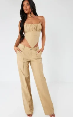 Olive Tailored Woven Straight Leg Seamed Detail Pants