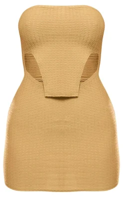 Olive Textured Bandeau Stirrup Hem Bodycon Dress