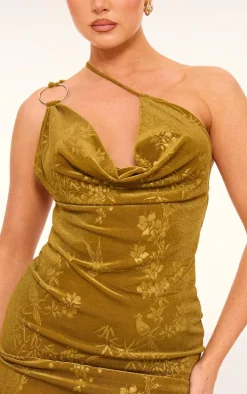 Olive Textured Cowl Mini Dress