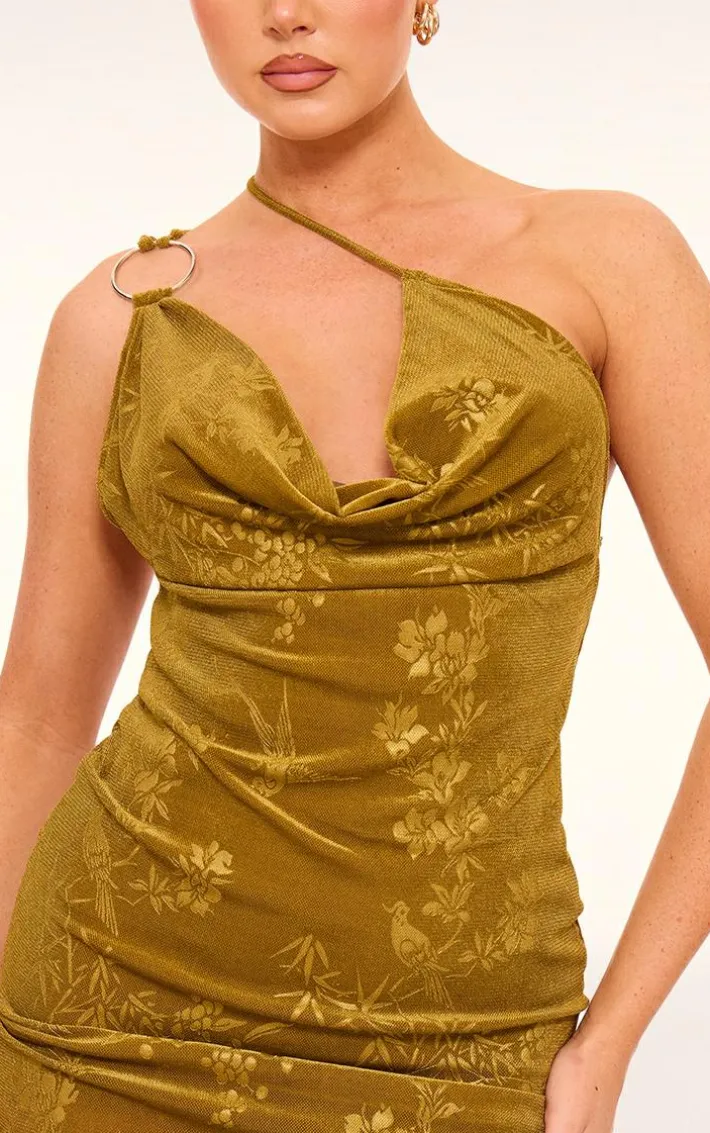 Olive Textured Cowl Mini Dress