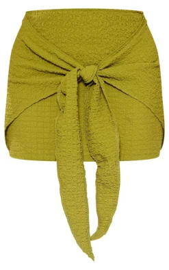 Olive Textured Jersey Oversized Knot Front Mini Skirt