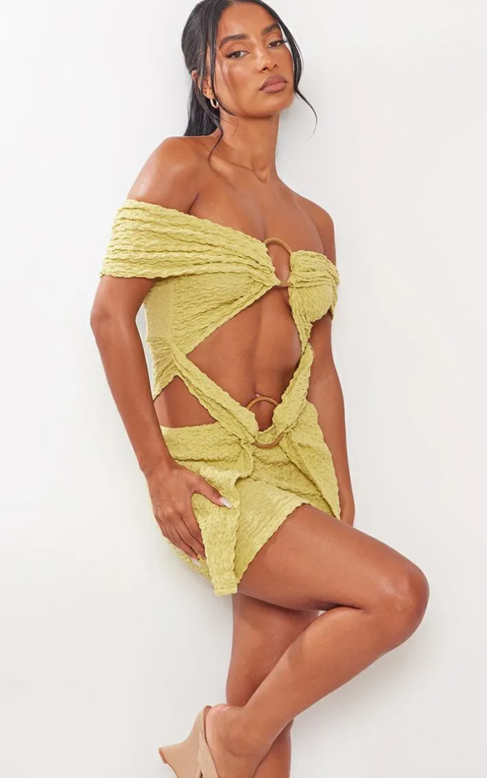 Olive Textured Ring Detail Bodycon Dress