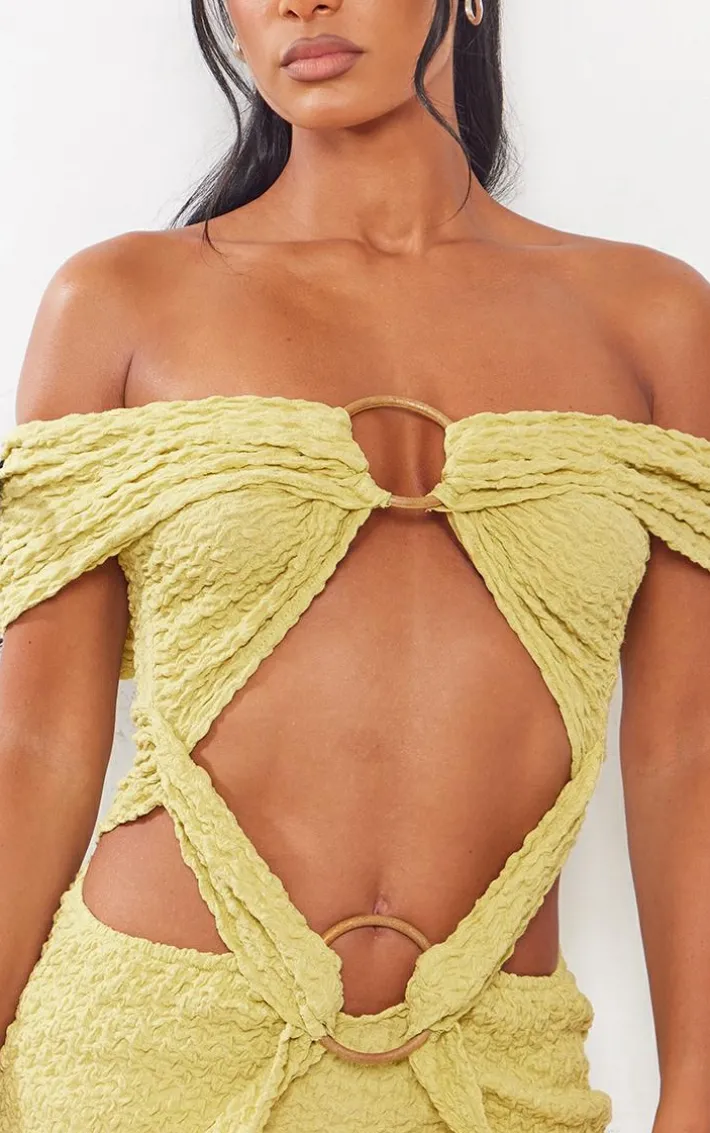 Olive Textured Ring Detail Bodycon Dress