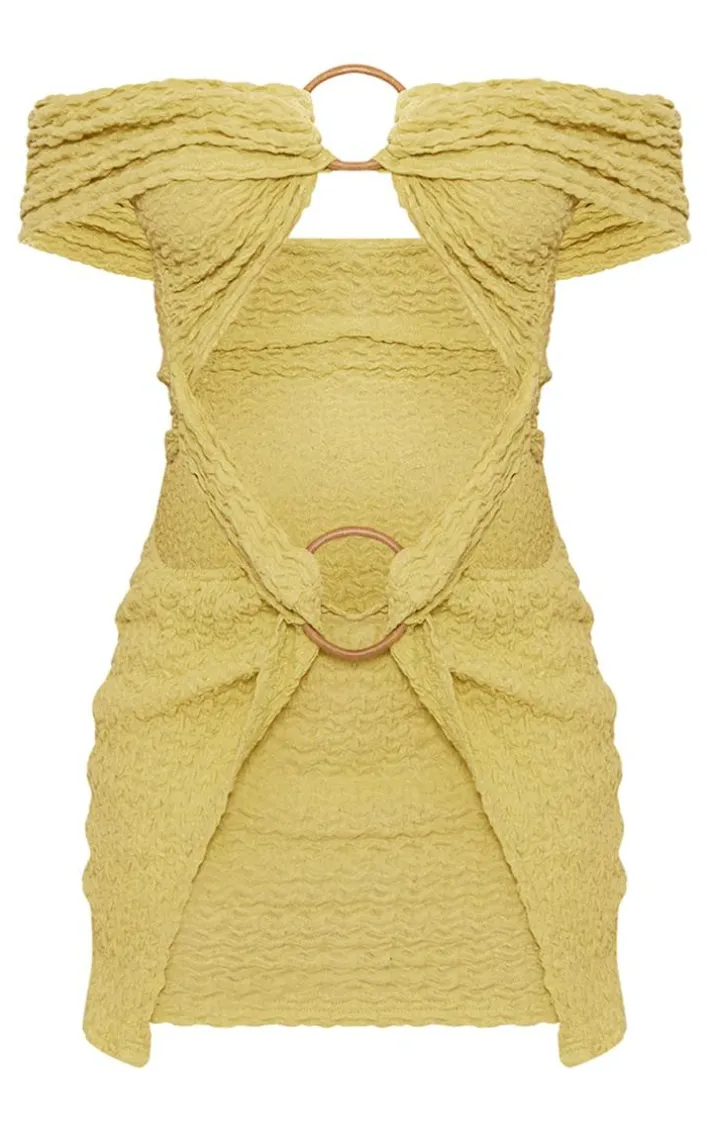 Olive Textured Ring Detail Bodycon Dress