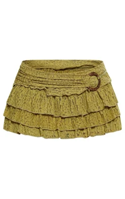 Olive Textured Ring Tiered Mini Skirt
