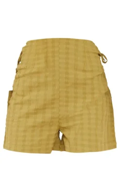 Olive Textured Woven Lace Up Side Tailored Shorts