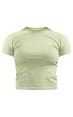 Olive Washed Cotton Longline Fitted T-Shirt