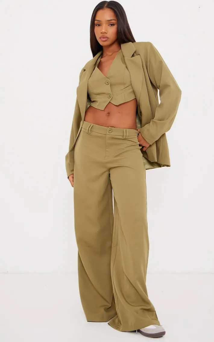 Olive Woven Double Belt Loop Suit Pants