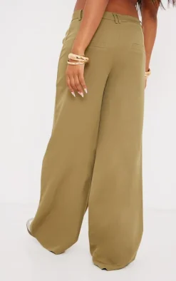 Olive Woven Double Belt Loop Suit Pants