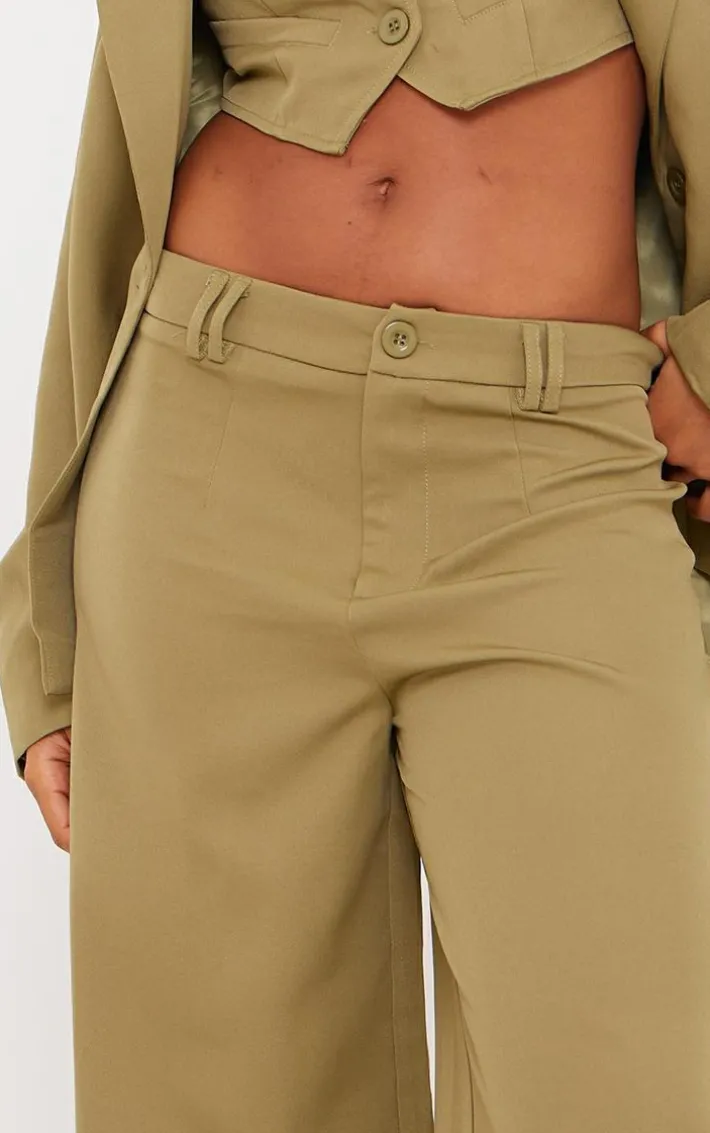 Olive Woven Double Belt Loop Suit Pants