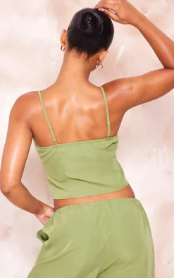 Olive Woven Hook & Eye Fastening Strappy Corset