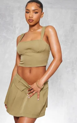 Olive Woven Underbust Seam Top