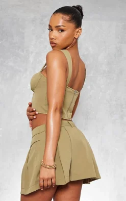 Olive Woven Underbust Seam Top