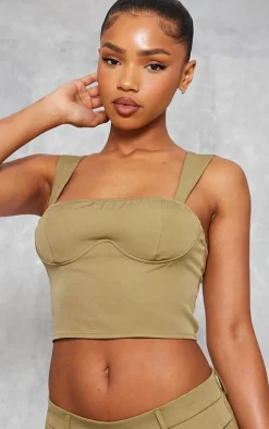 Olive Woven Underbust Seam Top